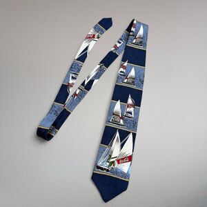 Coca Cola Silk Navy and White Sailboat Print Men's Tie